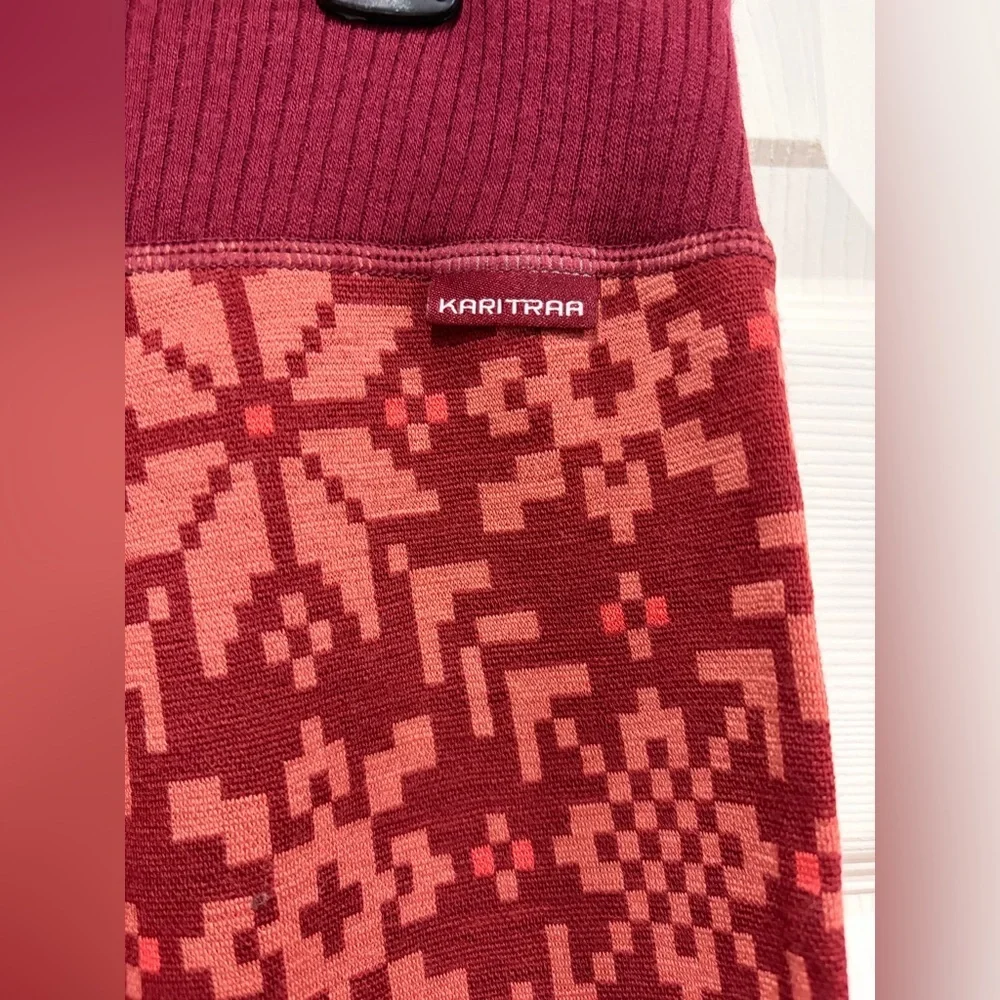 Kari Traa Women's XL Edith 220g Wool Pants Red Pattern NWT Base Layer High Waist - Picture 6 of 8